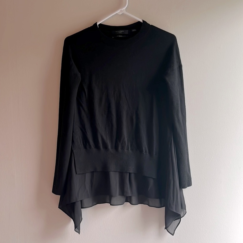 All Saints Libby Crewneck in black 100% merino wool